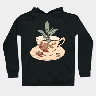 Autumn Cottagecore Sage Tea cup Hoodie